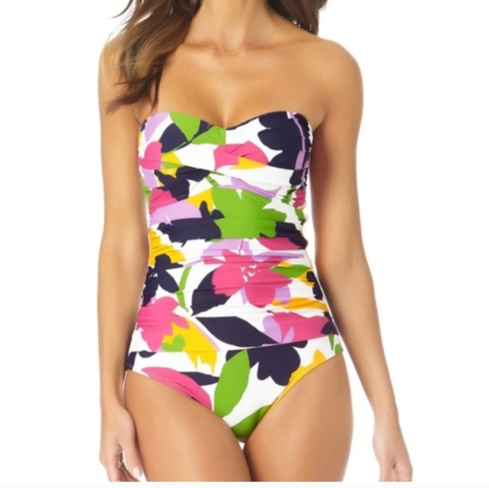 Anne Cole Multicolor Strapless Swimsuit Sz 6. Amazing Condition.